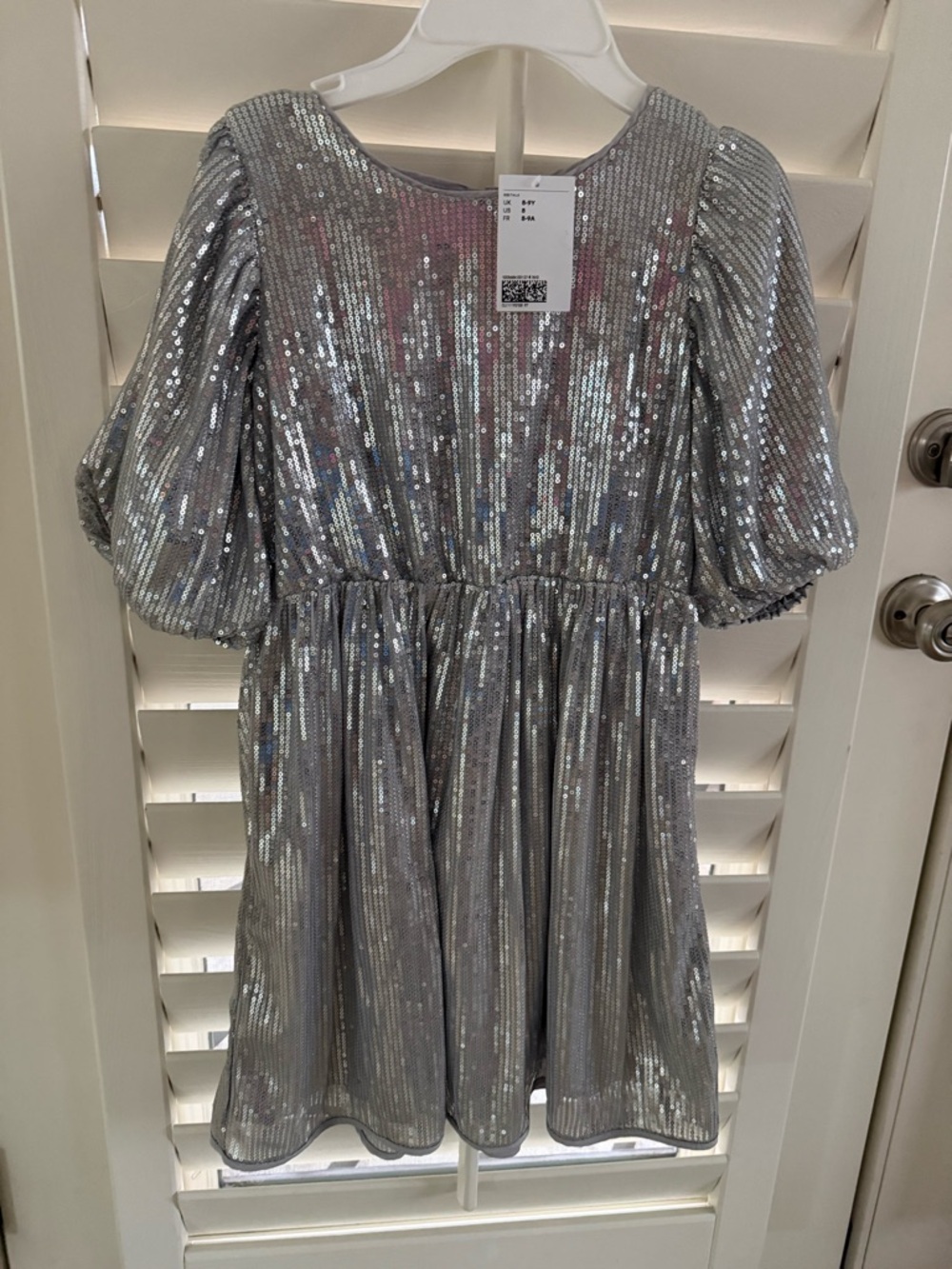 H&M Silver Sequin Puff Sleeve Formal Dress for Girls